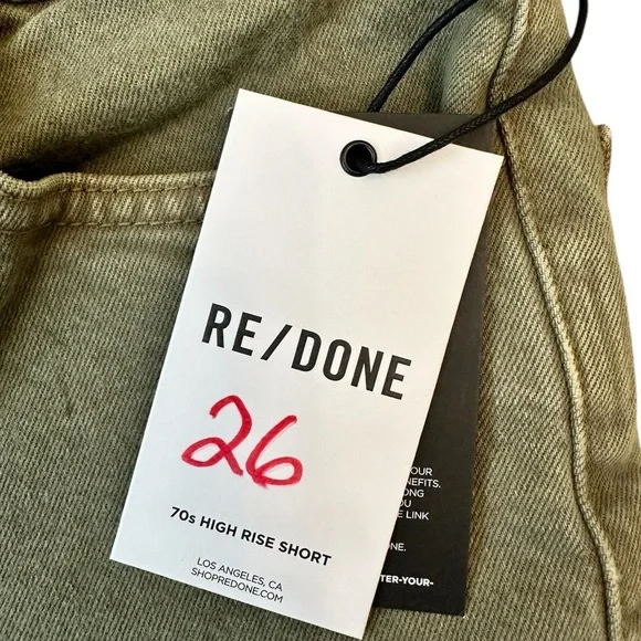 RE/DONE Jeans 70s Ultra High Rise Stove Pipe Green Denim Raw Hem Women Size 26 - Picture 9 of 9